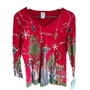 Jess & Jane NWT Made in the USA Christmas long sleeved t-shirt with cats